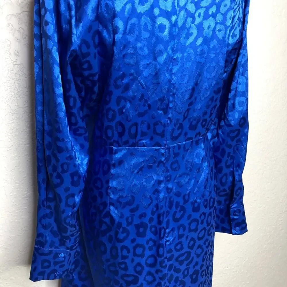 Adelyn Rae bright blue leopard print side drape dress size Large